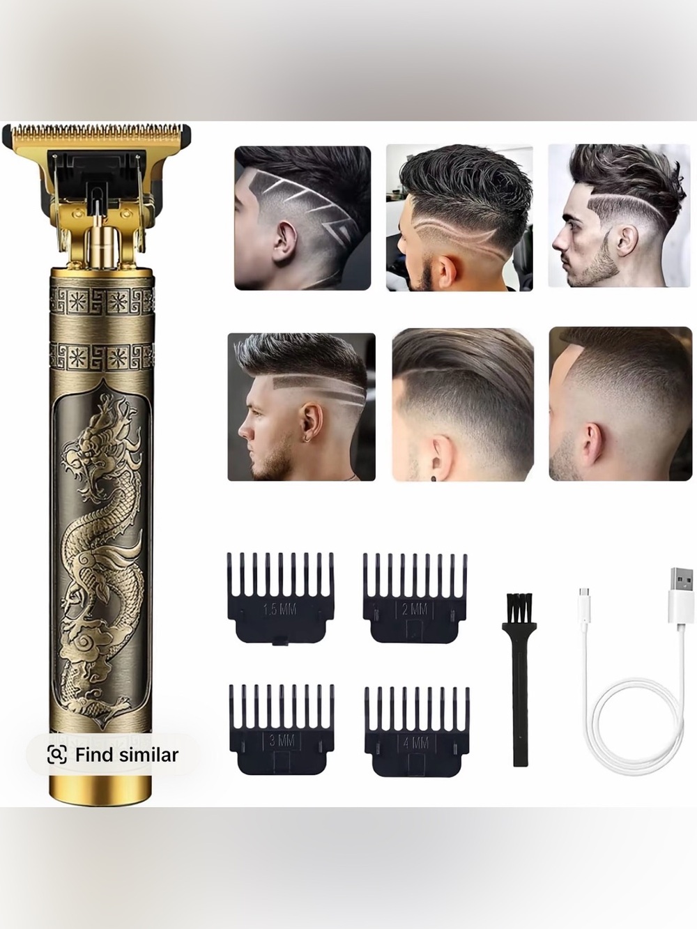 Vintage T9 Gold Dragon Men's Cordless Hair Trimmer with Styling Guards - Gold